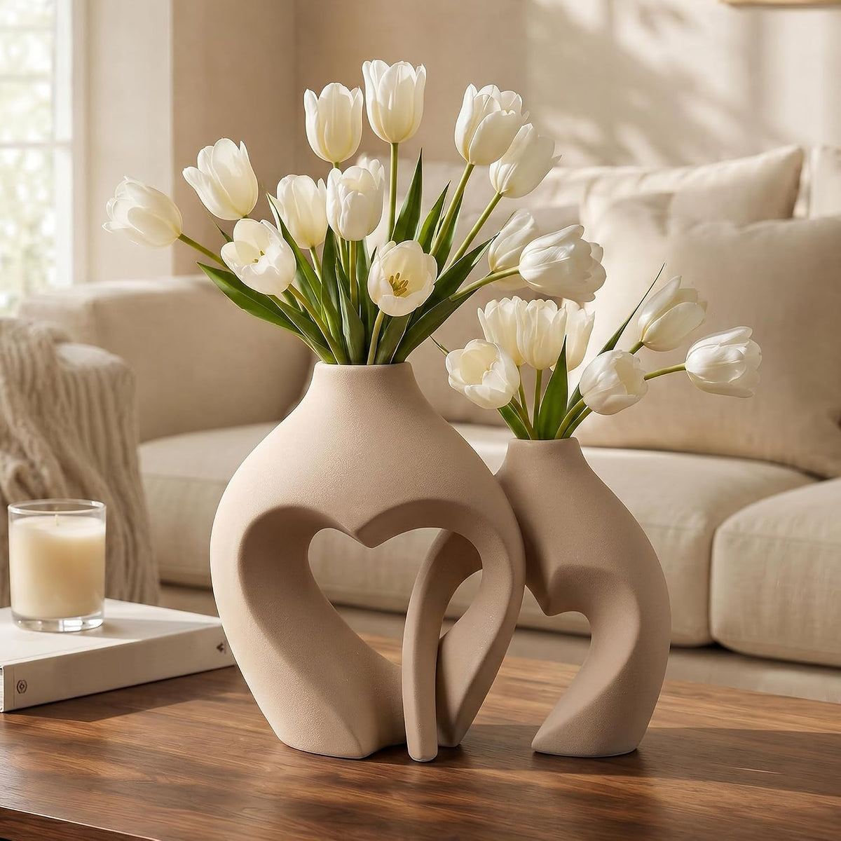 Ceramic Flower Vases Home Decor Heart Shaped Vase Set of 2
