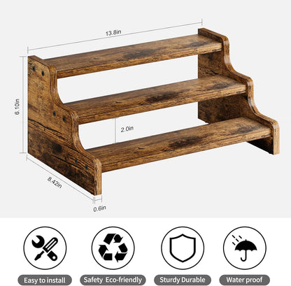 3-Tier Spice Rack, 13.8 Inch Wood Step Shelf Countertop Spice Storage Holder, Kitchen Pantry Cabinet Organizer Cupboard for Spice Bottles, Jars, Seasonings, Baking Supplies,Bathroom Organizer