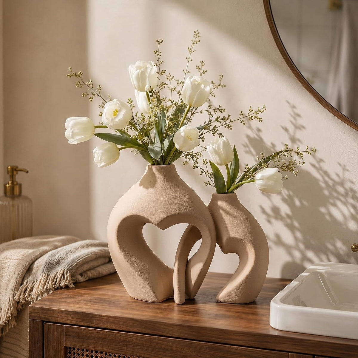Ceramic Flower Vases Home Decor Heart Shaped Vase Set of 2