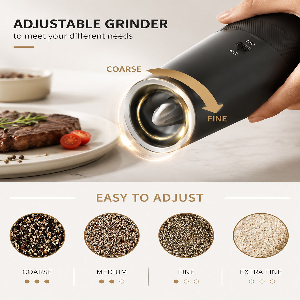 Rechargeable Electric Salt and Pepper Grinder Set Gravity Salt and Pepper Mills Set with LED Light, No Battery Needed, Adjustable Coarseness, Washable 135Ml Container