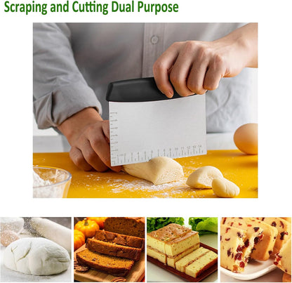 1 Pack Black Stainless Steel Bench Scraper & Chopper – Ideal Baking Essential, Dough/Pastry/Food Cutter for Cake, Pizza, Bread & Cooking