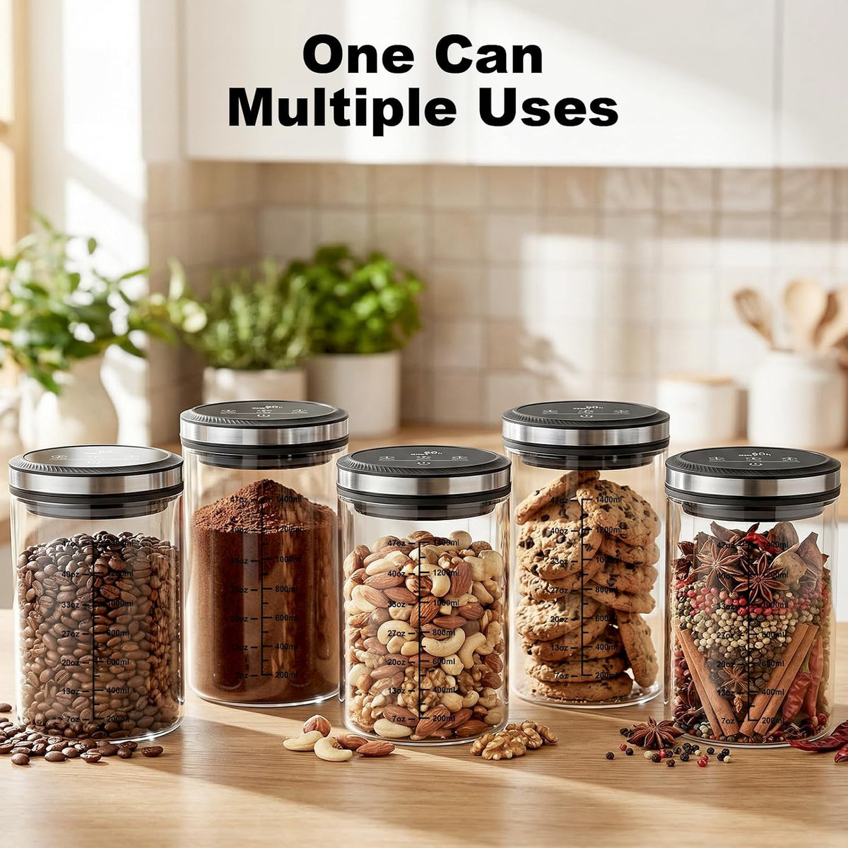 Airtight Vacuum Coffee Canister 1.6L with Time Display