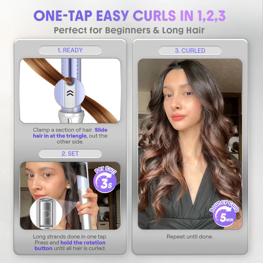 SHEGLAM HAIR One Touch Airflow Styler Pro-Silver Purple,Cool Air Auto-Rotating Curling Iron,5 Min Quick Styling,360° Cooling Airflow One Touch Operation Long-Lasting Results,5 Temps & Anti-Scald,Auto Off-Long Hair & All Hair Types- US Plug-Coachella