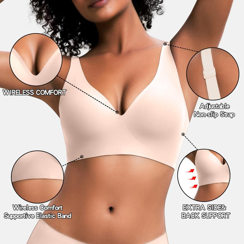 VRCOMFY Jelly Wireless Womens Comfortable Wireless Bras Push up Bralettes Seamless Tshirts Bras Deep V Everyday Bras