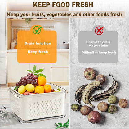 Fruit Storage Containers for Fridge 4 Pcs with Drain Basket