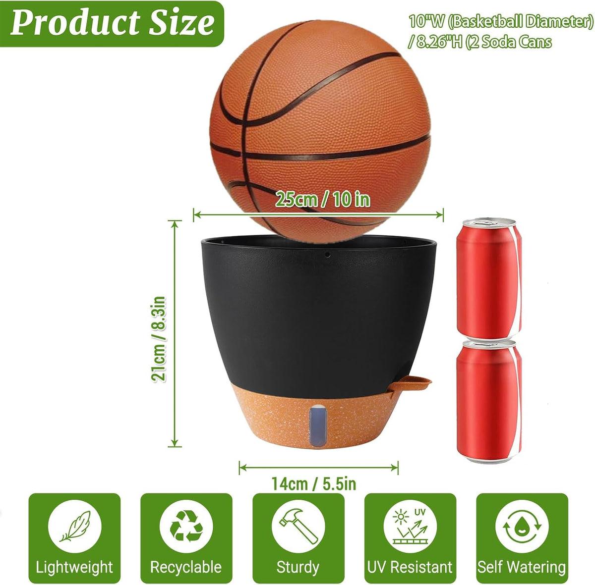 2 Pack 10 Inch Plant Pots, Plastic Self Watering Planters
