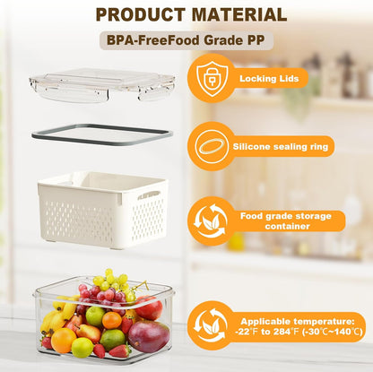 Fruit Storage Containers for Fridge 4 Pcs with Drain Basket