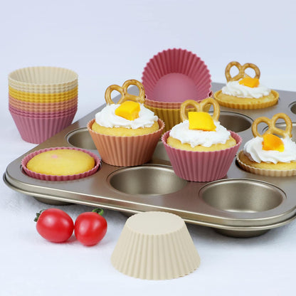 Silicone Baking Muffin Cups 12 Pack, Reusable Cupcake Liners Cake Molds