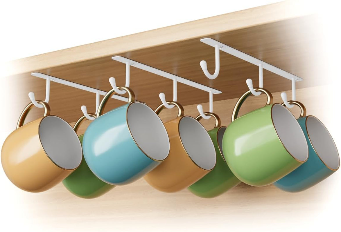 Coffee Mug Holder Screw Mounting, 3 Pack Coffee Cup Holder with 9 Hooks, Sturdy Mug Hooks under Cabinet with Wide Hook Spacing