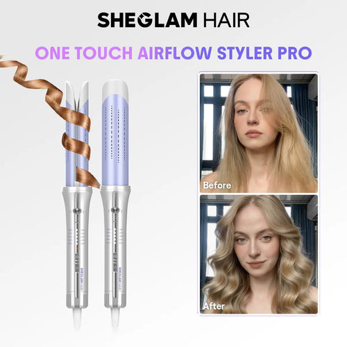SHEGLAM HAIR One Touch Airflow Styler Pro-Silver Purple,Cool Air Auto-Rotating Curling Iron,5 Min Quick Styling,360° Cooling Airflow One Touch Operation Long-Lasting Results,5 Temps & Anti-Scald,Auto Off-Long Hair & All Hair Types- US Plug-Coachella