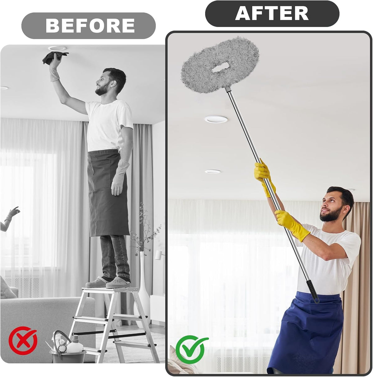 2PCS Ceiling Fan Cleaner Duster, Adjustable Microfiber Duster, Gray