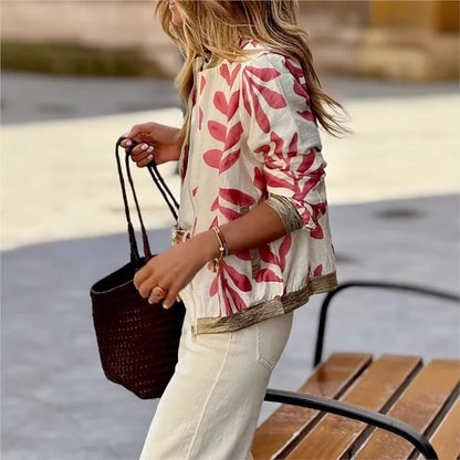 Women'S Jacket Leaf Print