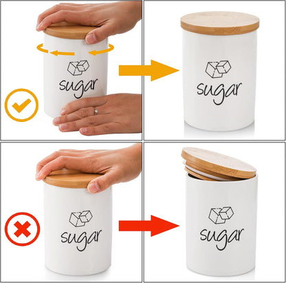 3 Pack Ceramic Canister Set, 30/22/12 OZ Kitchen Airtight Food Storage Jar with Bamboo Lids, Coffee Sugar Tea Storage Containers Pots Jars for Counter, Farmhouse Kitchen Decor, White