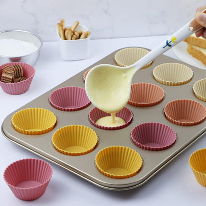 Silicone Baking Muffin Cups 12 Pack, Reusable Cupcake Liners Cake Molds