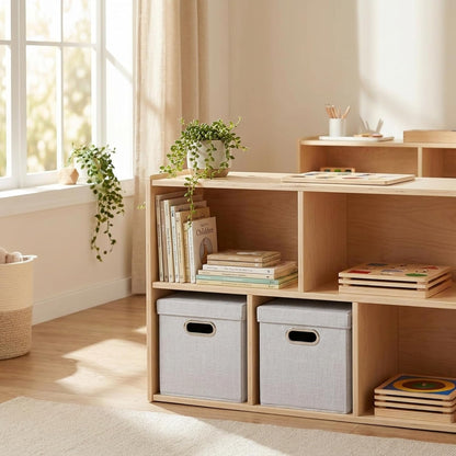 804-1 Café Cube Bin Storage Set with Lids and Handles | 2 Pack | Silver Linen