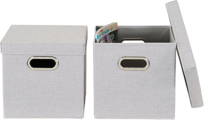 804-1 Café Cube Bin Storage Set with Lids and Handles | 2 Pack | Silver Linen