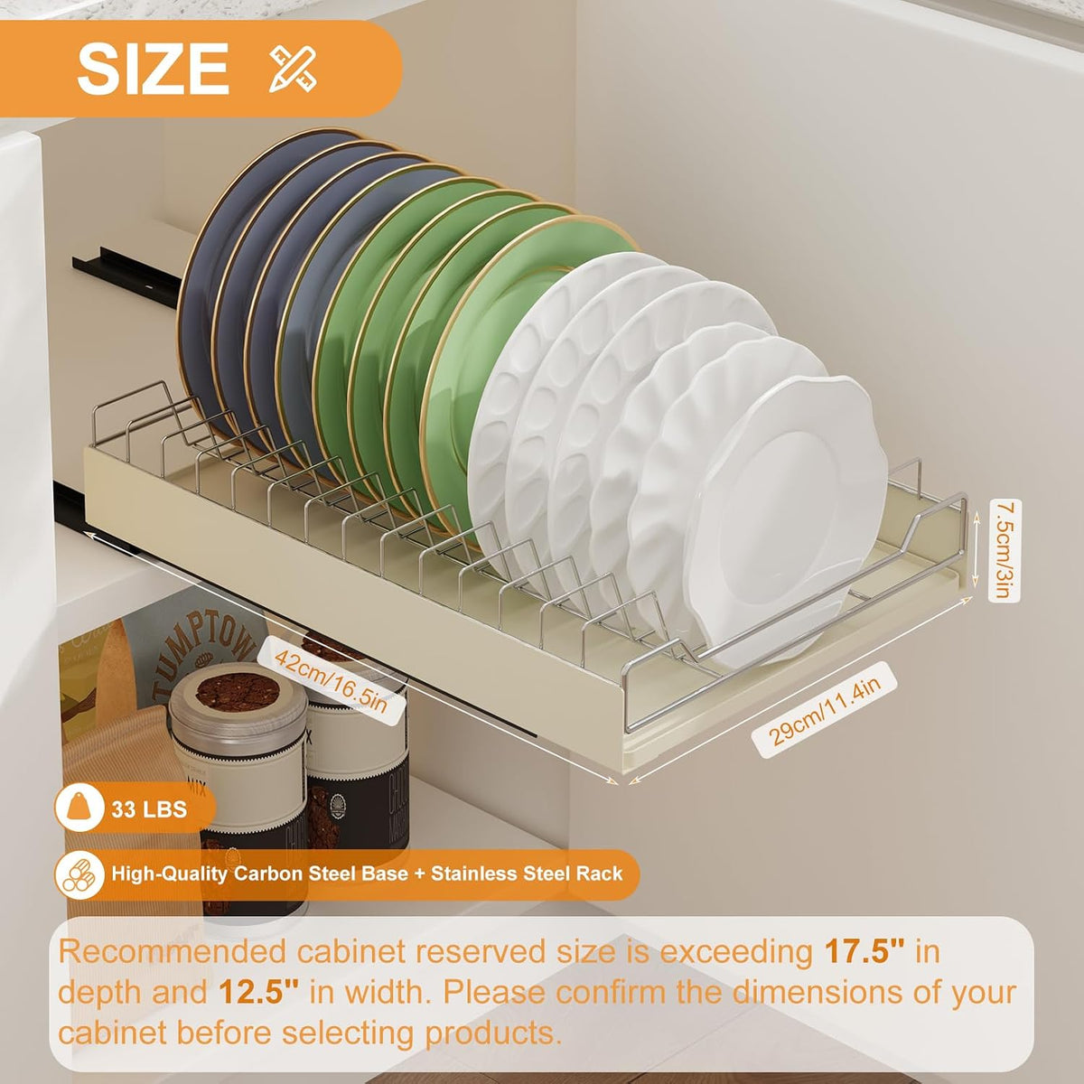 Pull Out Cabinet Organizer, Extendable Slide Out Dish Drying Rack Fixed with Adhesive Film for Kitchen Cabinets, Pull Out Drawer for Kitchen under Sink Storage