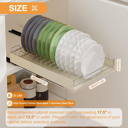 Pull Out Cabinet Organizer, Extendable Slide Out Dish Drying Rack Fixed with Adhesive Film for Kitchen Cabinets, Pull Out Drawer for Kitchen under Sink Storage