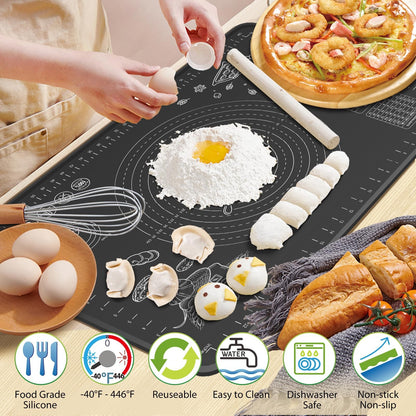 28X20 Inch Silicone Baking Mat Extra Thick Dough Rolling Mat with Measurements