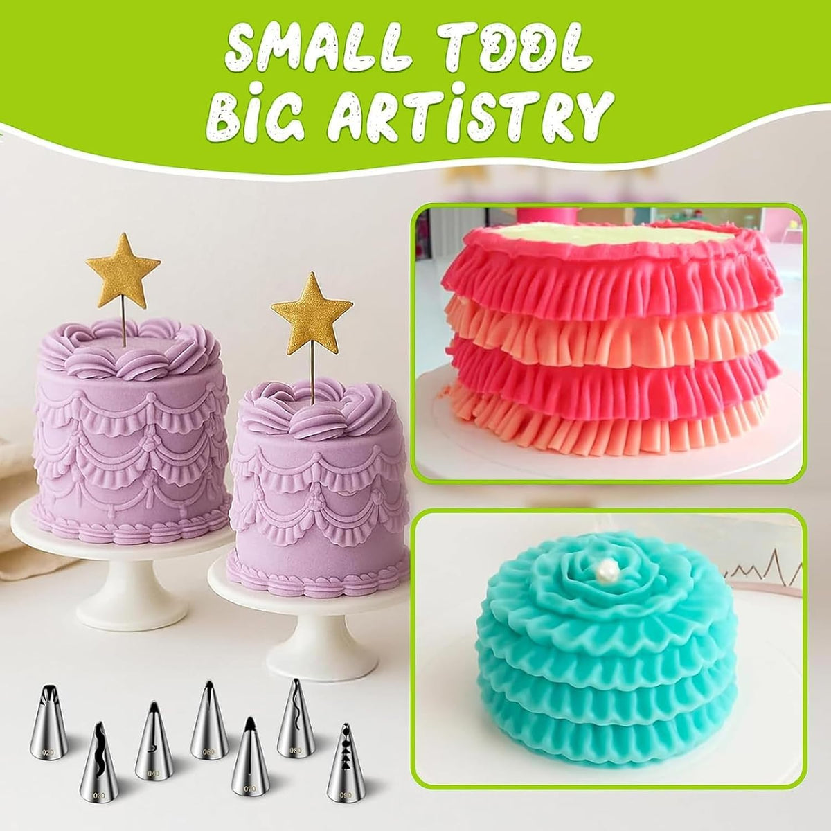 Ruffle Piping Tips Set, 9-Piece Cake Decorating Kit with Bag