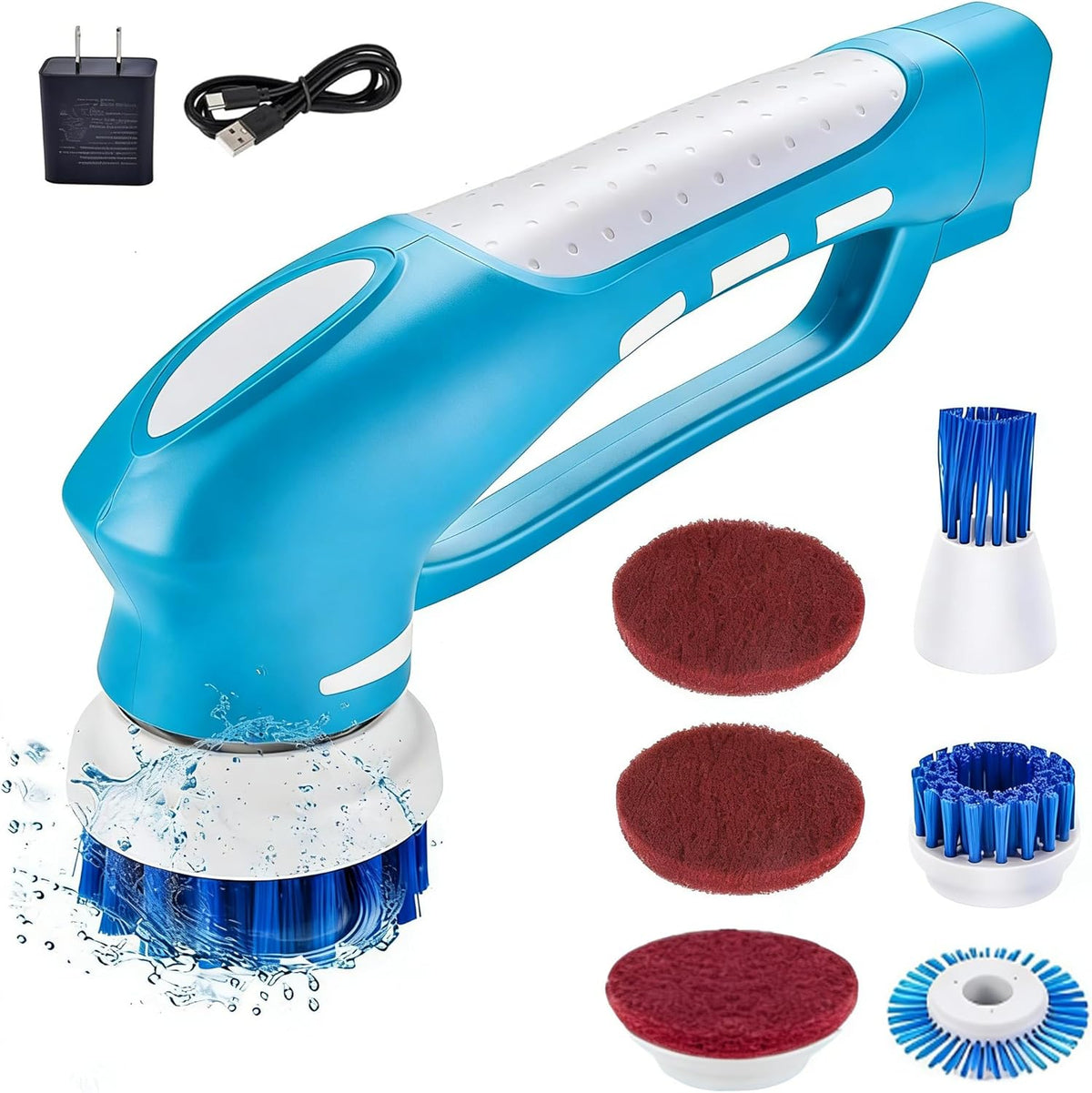 Cordless Electric Spin Scrubber with 6 Brush Heads & 2 Rechargeable Batteries, Power Scrubber for Shower Tile Grout Tub Bathroom Cleaning, IPX7 Waterproof Handheld Scrubber