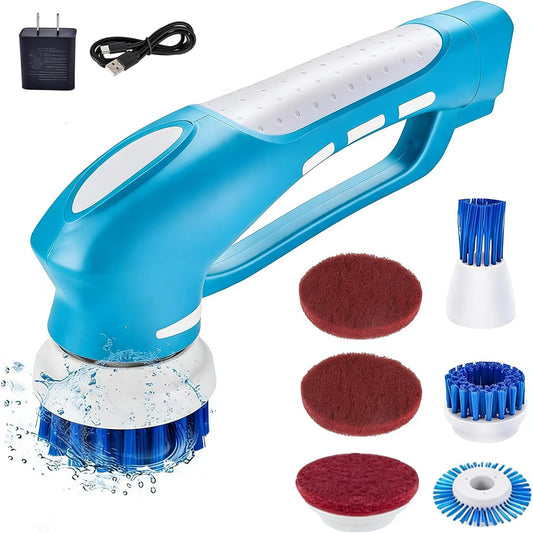 Cordless Electric Spin Scrubber with 6 Brush Heads & 2 Rechargeable Batteries, Power Scrubber for Shower Tile Grout Tub Bathroom Cleaning, IPX7 Waterproof Handheld Scrubber
