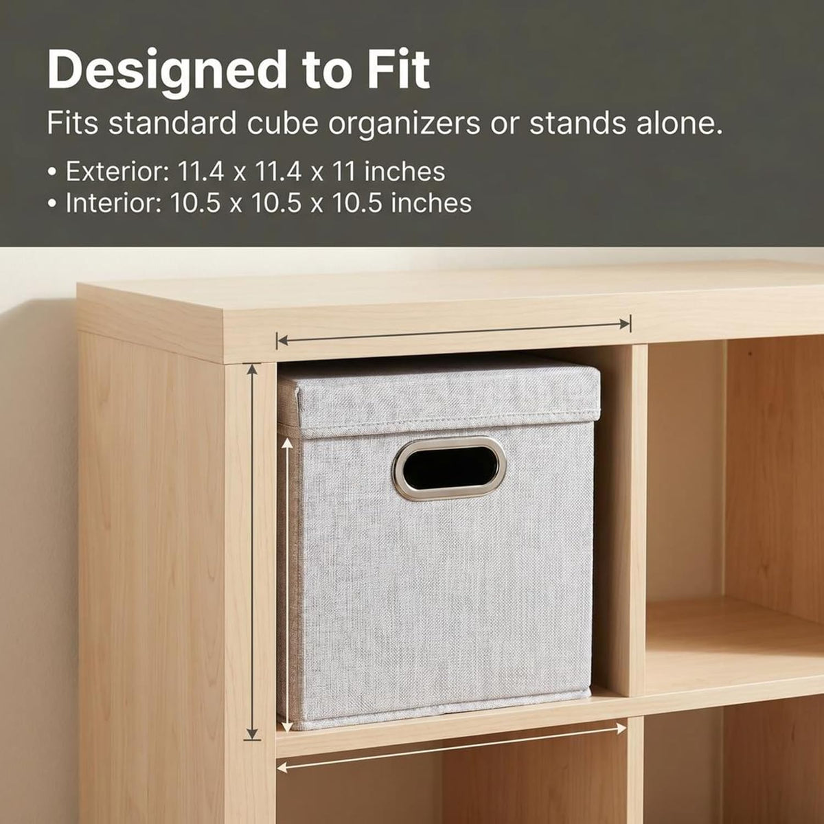 804-1 Café Cube Bin Storage Set with Lids and Handles | 2 Pack | Silver Linen