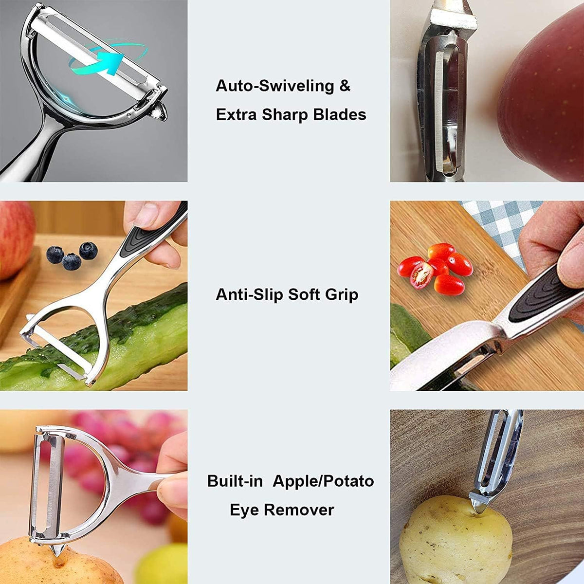 Vegetable Peeler, Stainless Steel Multi-Function Potato Fruit Peeler Set, Y & I Shape Swivel Blades Kitchen Household Peeling Tools