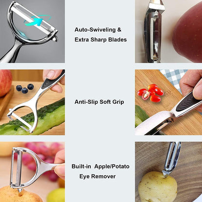 Vegetable Peeler, Stainless Steel Multi-Function Potato Fruit Peeler Set, Y & I Shape Swivel Blades Kitchen Household Peeling Tools