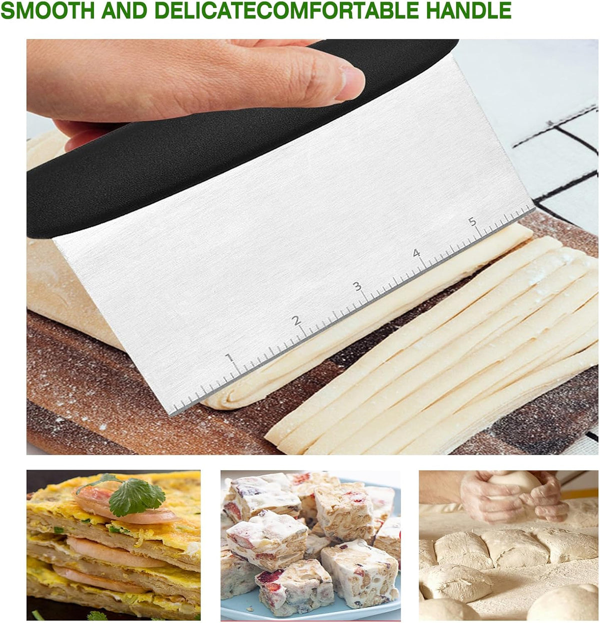 1 Pack Black Stainless Steel Bench Scraper & Chopper – Ideal Baking Essential, Dough/Pastry/Food Cutter for Cake, Pizza, Bread & Cooking