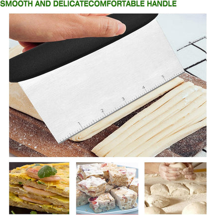 1 Pack Black Stainless Steel Bench Scraper & Chopper – Ideal Baking Essential, Dough/Pastry/Food Cutter for Cake, Pizza, Bread & Cooking