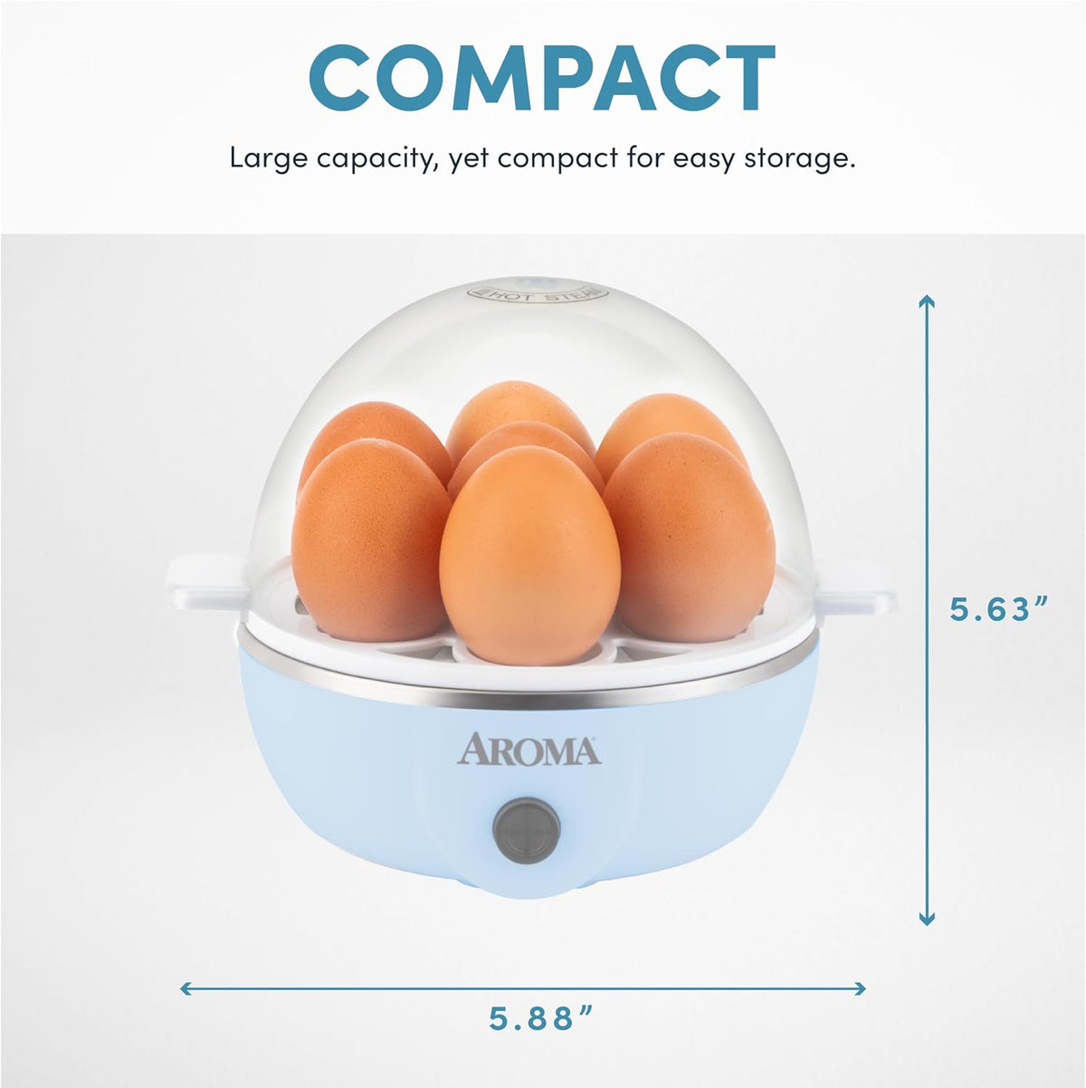 ® Overly Easy Egg Cooker, Steamer, and Electric Egg Poacher | XL Capacity Egg Steamer Fits 7 Eggs, Blue
