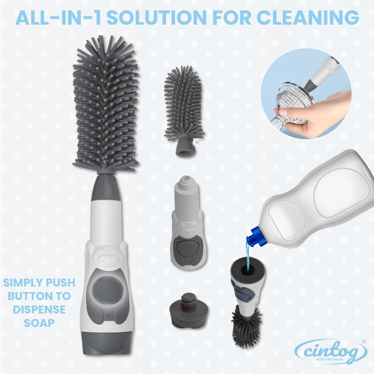 Soap Dispensing Brush Cleaner for Baby Bottles