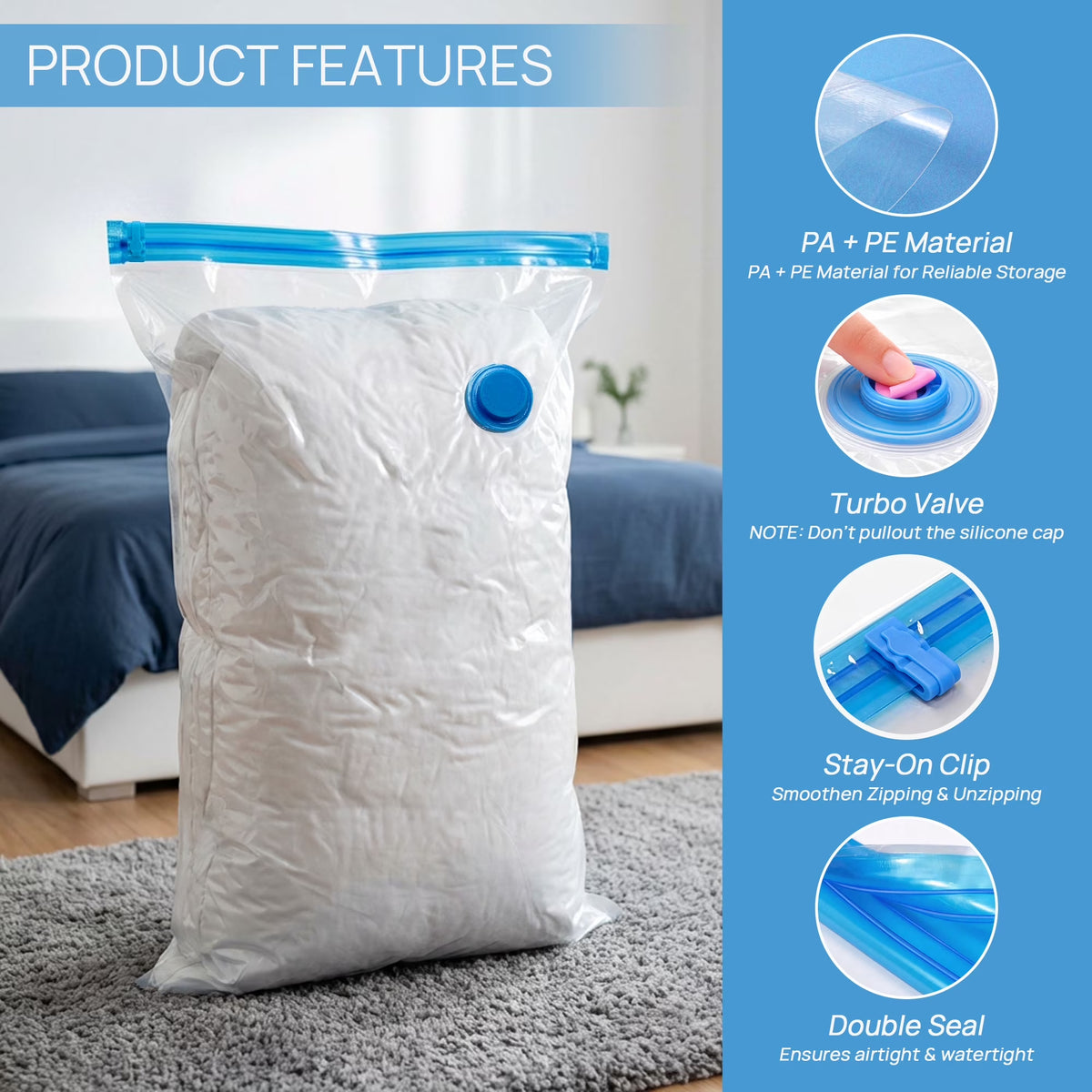 Vacuum Storage Bags, 10 Pack Large Vacuum Seal Bags for Clothing, Bedding, Comforters, Blankets & Pillows, Home Storage and Travel (24 X 32 Inches)