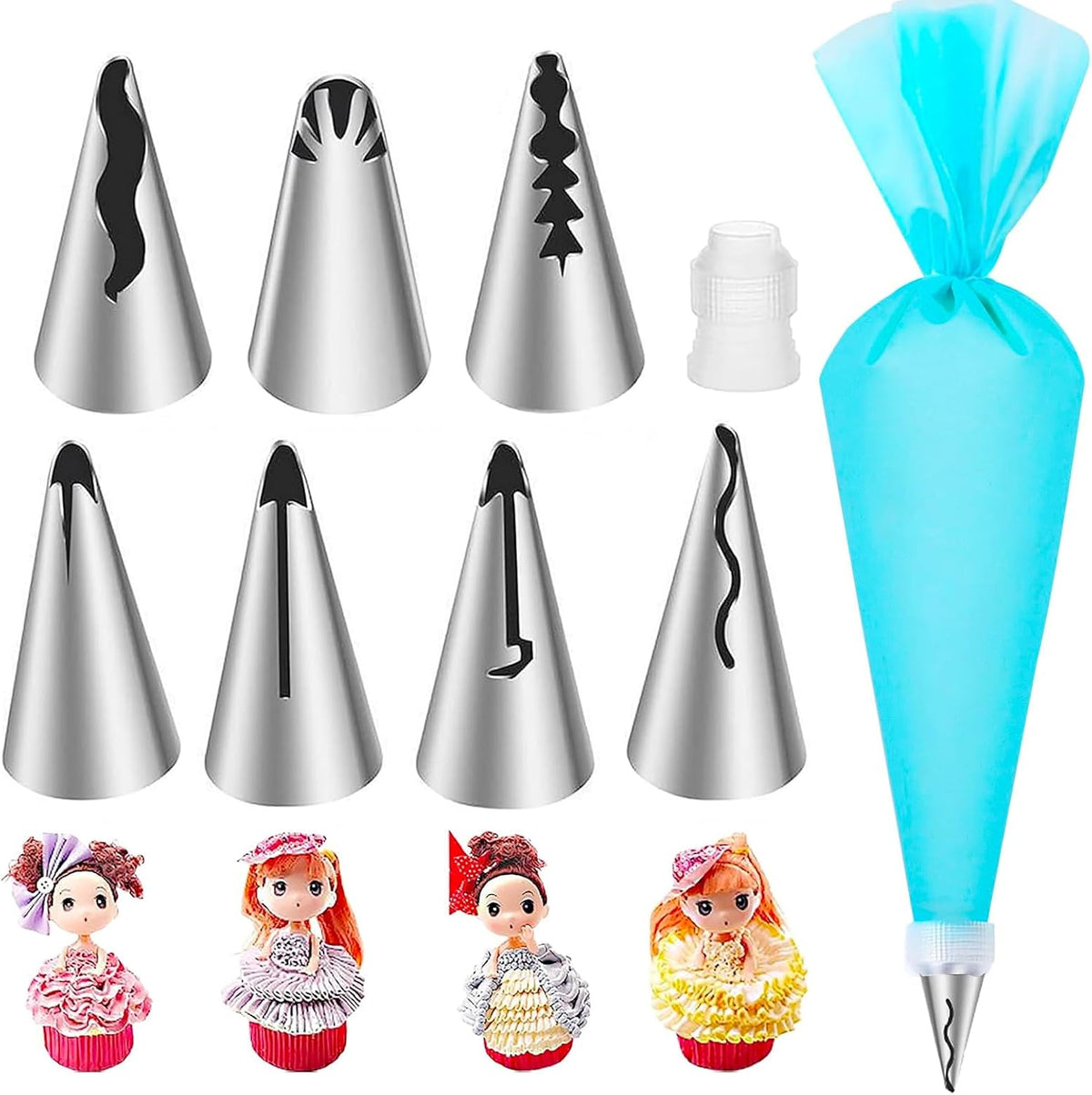 Ruffle Piping Tips Set, 9-Piece Cake Decorating Kit with Bag