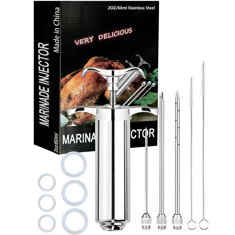 2 Oz Stainless Steel Meat Injector Syringe Kit