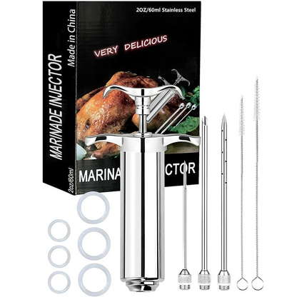 2 Oz Stainless Steel Meat Injector Syringe Kit