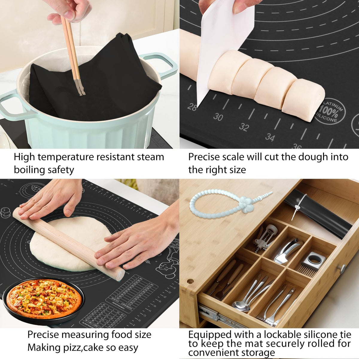 28X20 Inch Silicone Baking Mat Extra Thick Dough Rolling Mat with Measurements