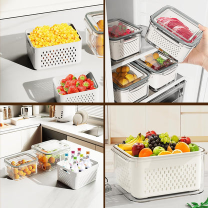 Fruit Storage Containers for Fridge 4 Pcs with Drain Basket
