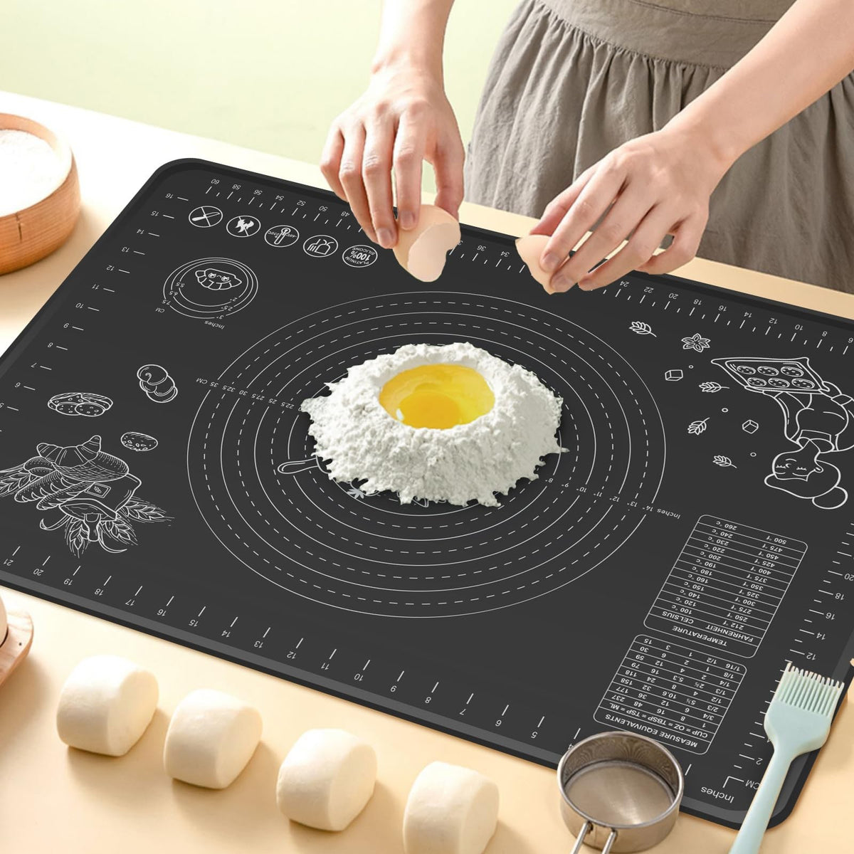 28X20 Inch Silicone Baking Mat Extra Thick Dough Rolling Mat with Measurements