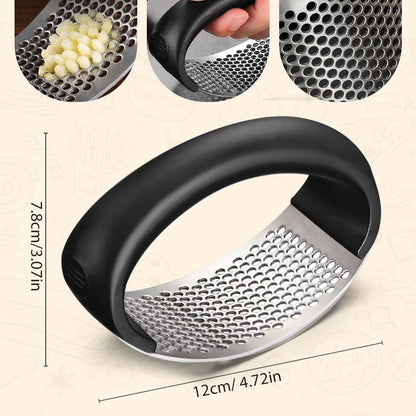Garlic Press Rocker, Portable Manual Stainless Steel Garlic Press Rocker Crusher Masher with Garlic Peeling Drum for Home Kitchen Utensils Garlic Crusher (2)