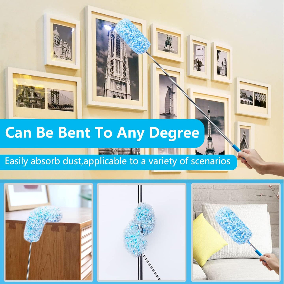 4 Pcs Extendable and Washable Microfibre Feather Duster,13" to 30" Reachable, Microfibre Cleaning Tool, Small Dusters for Cleaning Office, Car, Computer, Furniture, Sofa