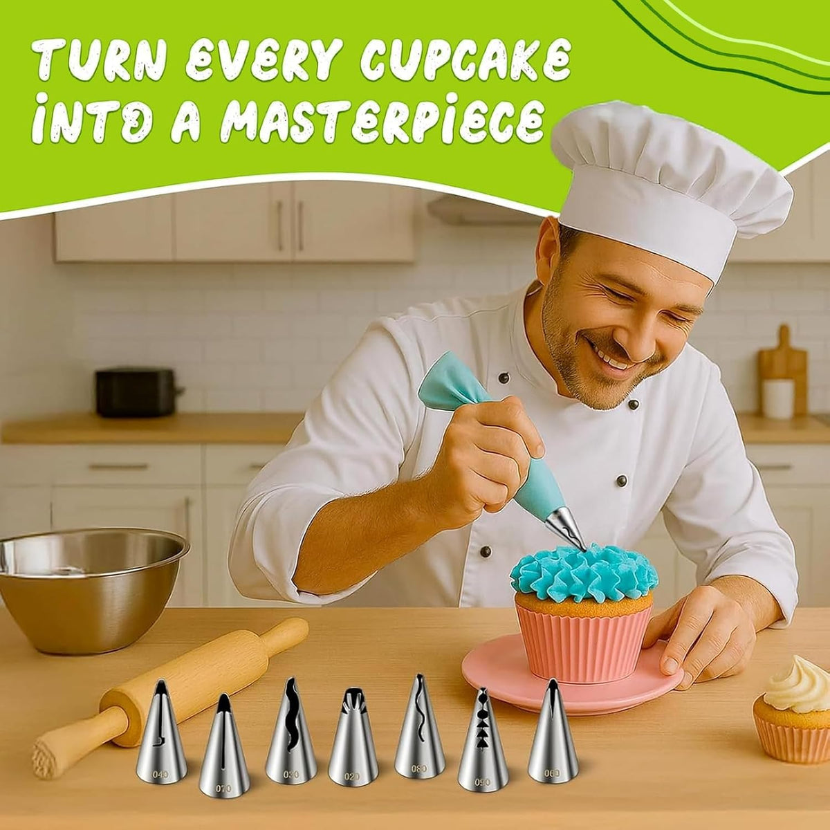 Ruffle Piping Tips Set, 9-Piece Cake Decorating Kit with Bag