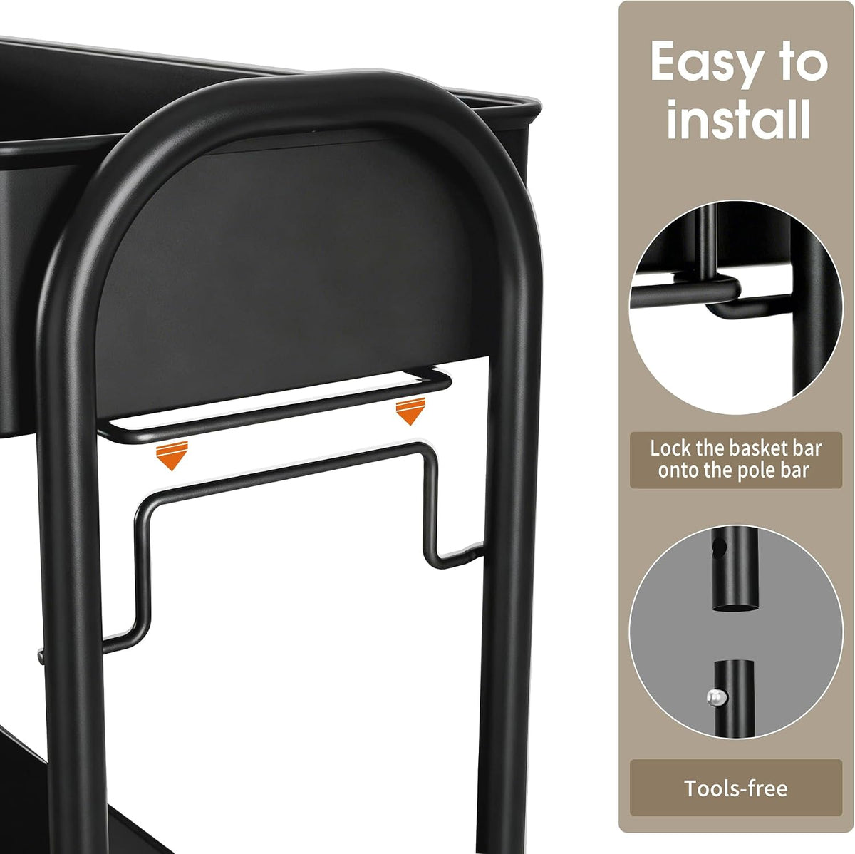 Slim Rolling Cart, Metal Frame Utility Rolling 3-Tier Narrow Storage Cart