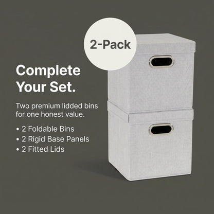 804-1 Café Cube Bin Storage Set with Lids and Handles | 2 Pack | Silver Linen