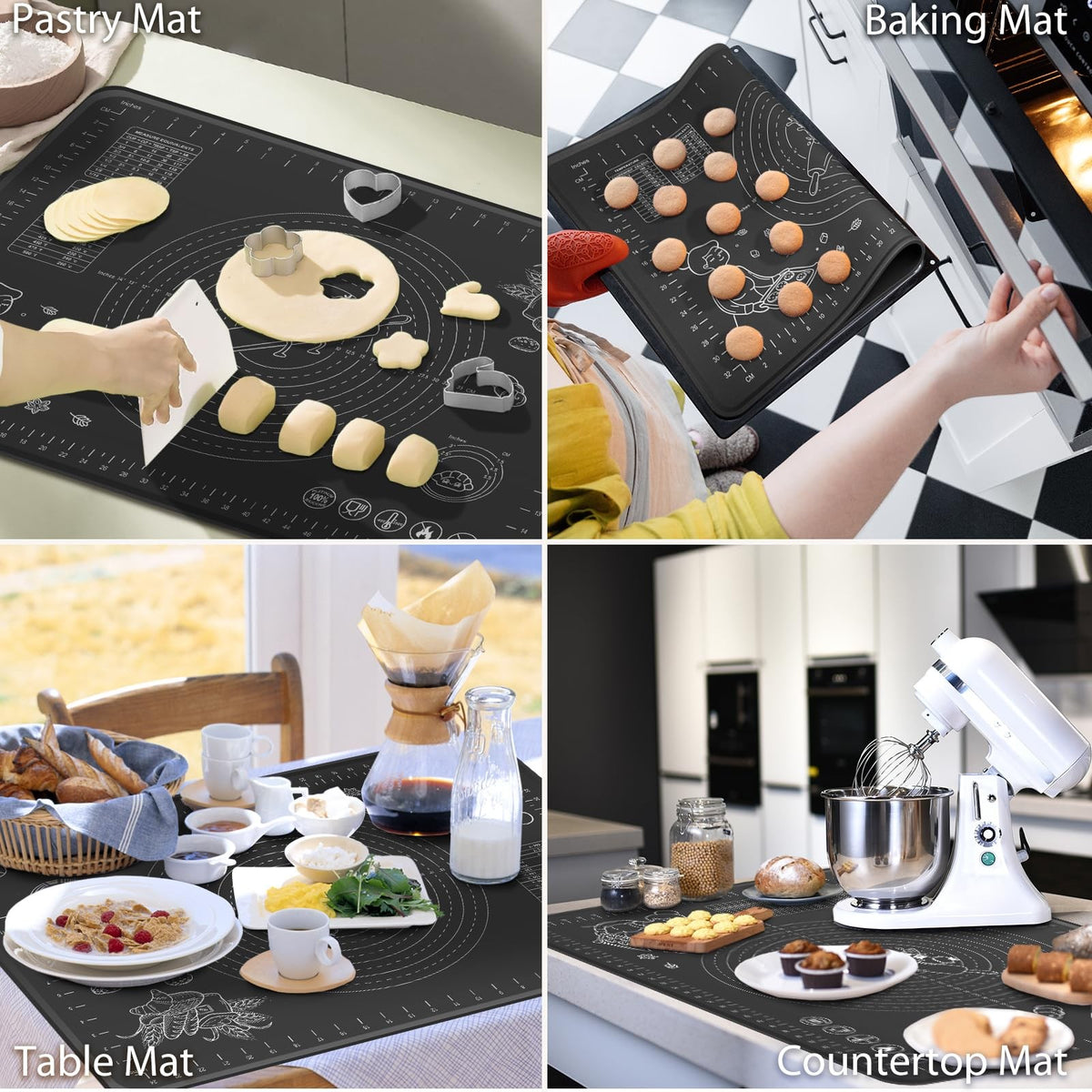 28X20 Inch Silicone Baking Mat Extra Thick Dough Rolling Mat with Measurements