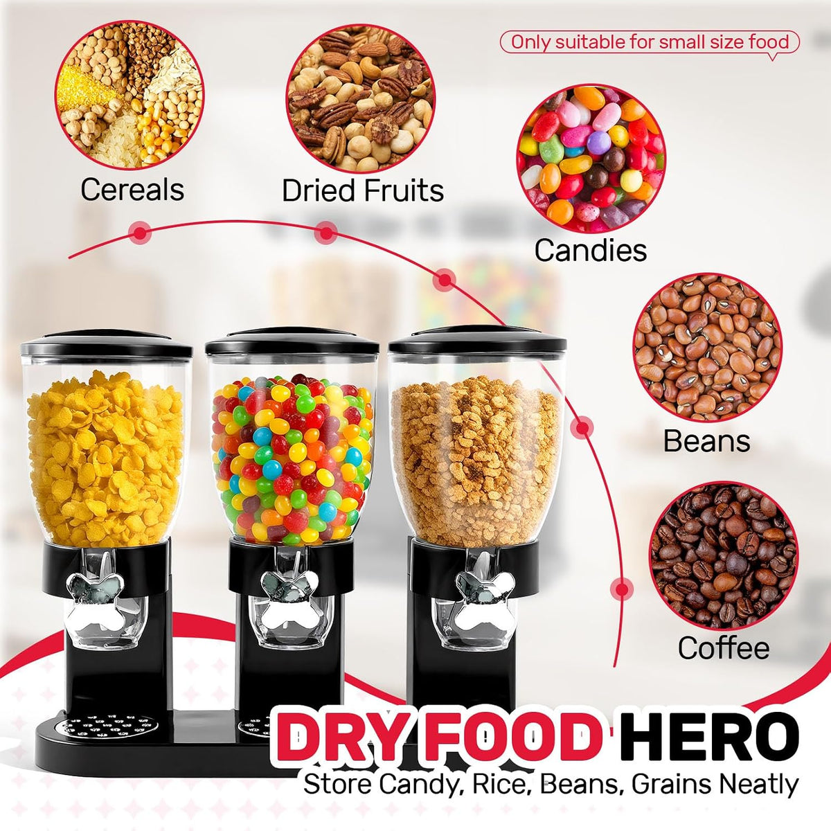 Triple Cereal Dispenser Countertop - 3 Pack 2L Black