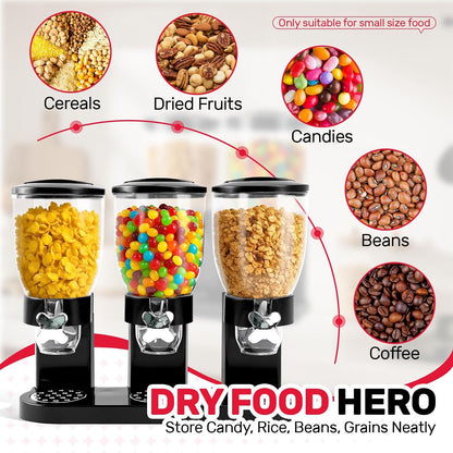 Triple Cereal Dispenser Countertop - 3 Pack 2L Black