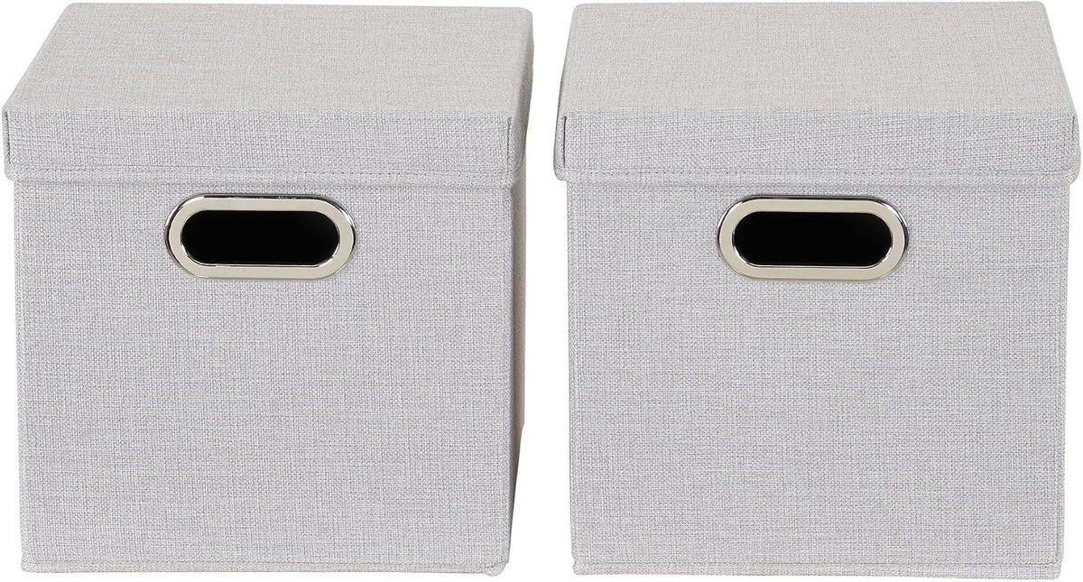 804-1 Café Cube Bin Storage Set with Lids and Handles | 2 Pack | Silver Linen