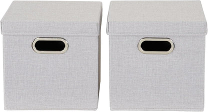 804-1 Café Cube Bin Storage Set with Lids and Handles | 2 Pack | Silver Linen